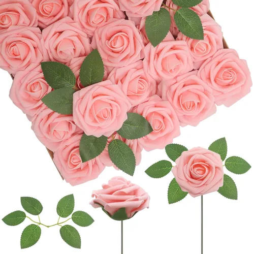 Vista 25 de 25 rosas realistas negras, flores artificiales de espuma de látex con tallos flexibles y 8 hojas para decoración de bodas, hogar y fiestas Negro