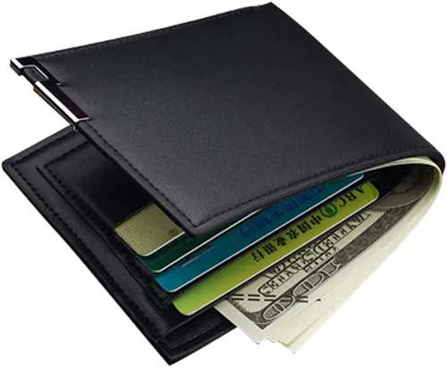 Vista 5 de ASLNSONG Anime Slim Front Pocket Wallet Short Pattern PU Wallet para hombres estudiantes