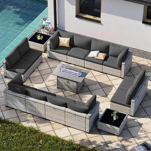 Vista 75 de Juego de sofá modular de mimbre de polietileno para exteriores Gris