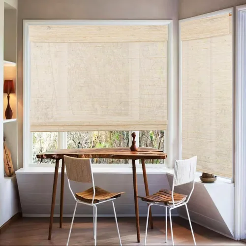 Vista 7 de Persianas Romanas de Bambú, Persianas de Madera Tejida Personalizadas sin Cordón, Persianas de Bambú Natural con Filtrado de Luz Natural