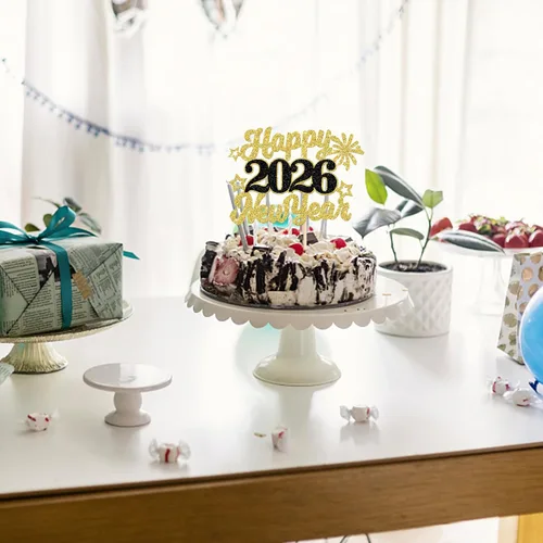 Vista 7 de 1 paquete de decoración para tartas con purpurina de fuegos artificiales para 2026 Año Nuevo 2026, decoración para pasteles de bienvenida 2026