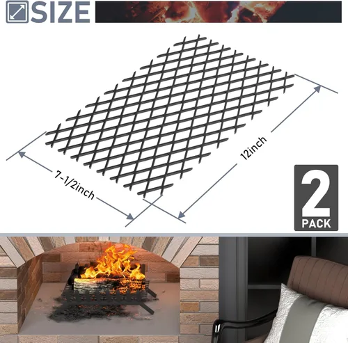 Vista 2 de Flamorrow Retenedor de brasas para rejillas de chimenea de 12 x 7.5 pulgadas, malla de retención de brasas de metal para chimenea, evita que