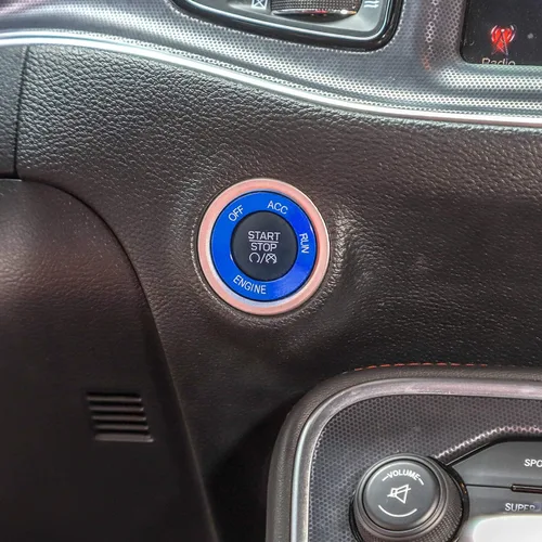 Vista 2 de Keptrim Moldura de parada de arranque del motor para Dodge Challenger Charger RAM 2010-2025, para Durango 2014, aleación de aluminio azul, 1 unidad