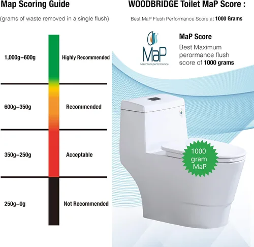 Vista 2 de WOODBRIDGE Un retrete de una pieza con asiento de cierre suave, altura de silla, 1.28 GPF doble, sensor de agua, puntuación de descarga MaP de 1000