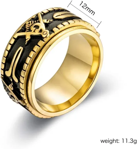 Vista 5 de Anillo giratorio masónico masónico de acero inoxidable para hombre, banda de sello vintage para aliviar la ansiedad, joyería antiestrés