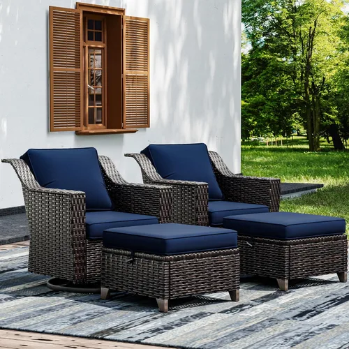 Vista 64 de Joyside Juego de 2 sillas de mimbre para patio, muebles de ratán para exteriores con reposabrazos anchos y cojines gruesos, tamaño grande mejorado