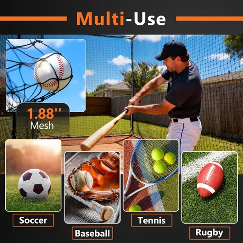 Vista 7 de ORIENGEAR Baseball Batting Cage Nets, ONLY NET, 70'L/55'L/35'L/20'L Baseball and Softball Cage Netting, 1.88" #45 Mesh, Professional Fully Enclosed