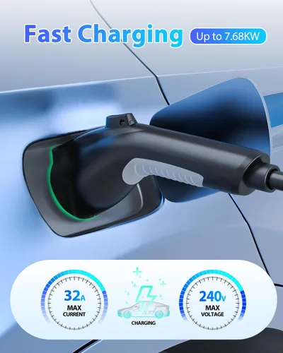 Vista 3 de Cable de extensión J1772, cable de extensión de cargador EV 32A, cable de carga de 21 pies para vehículo eléctrico de 110 V-240 V, compatible