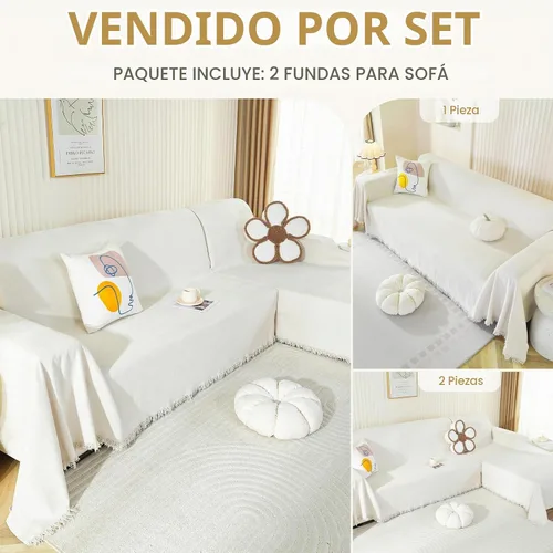 Vista 4 de Royhom Fundas para sofá modular, 2 piezas, manta de sofá en forma de L, fundas de sofá de felpilla lavables, funda de sofá con borla, adecuada