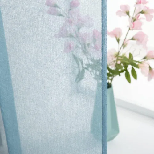 Vista 4 de MIULEE Cenefa Sólida Transparente Azul Polvoriento Aspecto de Lino para Ventana de Cocina, Cenefa de Gasa para Ventanas de Sala de Estar con Azul