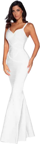 Vista 4 de meilun Vestido largo de vendaje para mujer, vestido de noche formal con cola de pez