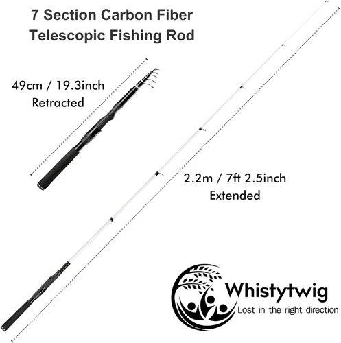 Vista 2 de Whistytwig Carbon Fiber Telescopic Fishing Rod - Portable Collapsible Design for Travel and Adventure - Versatile Saltwater and Freshwater Fishing