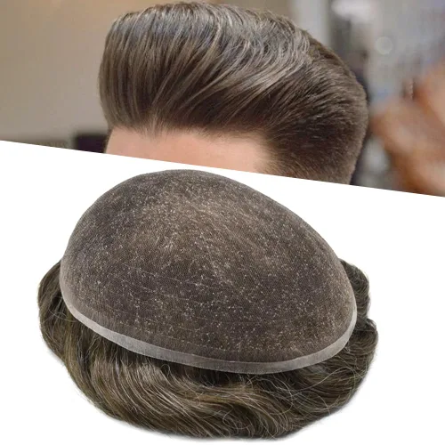 Vista 35 de Completo suizo encaje tupé para hombres pieza de pelo real sistema de reemplazo de cabello humano para hombres Toupee Hairpieces para hombres 7x9