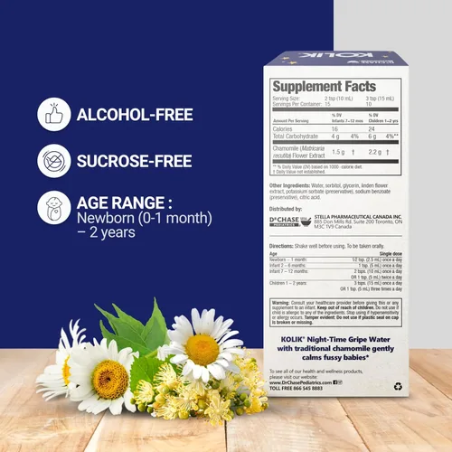 Vista 5 de Dr. Chase Kolik Agua de gripe nocturna para bebés, apoyo para cólicos, gases y sueño para recién nacidos y bebés, gotas sin alcohol con manzanilla