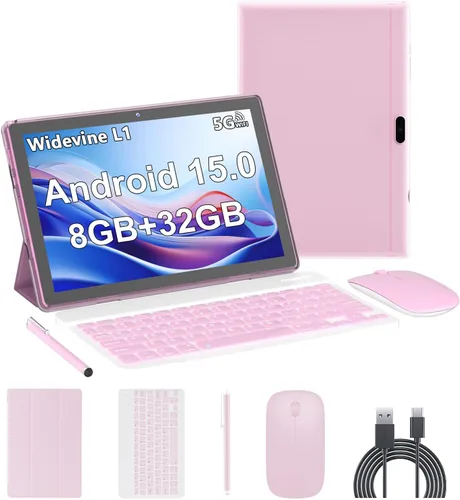 Vista 8 de Tablet Android 15, tabletas de 10 pulgadas, tabletas 2 en 1 con funda de teclado 8GB RAM+32GB ROM/2TB Expandible, Pantalla IPS 1280x800, 5G