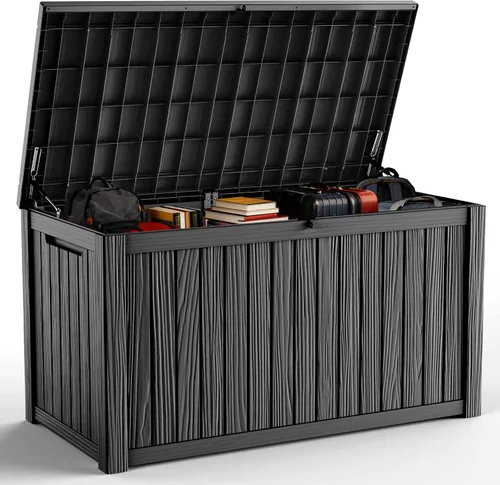 Vista 12 de DRATO Caja de almacenamiento para cubierta de 31 galones, caja de almacenamiento para exteriores para cojines de patio, herramientas de jardín, caja
