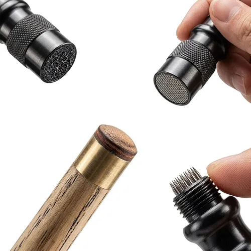 Vista 5 de Juego de 13 accesorios de billar, 2 piezas de bola de entrenamiento de 2-1/4 pulgadas con estuche negro 3 en 1, accesorios para taco de billar