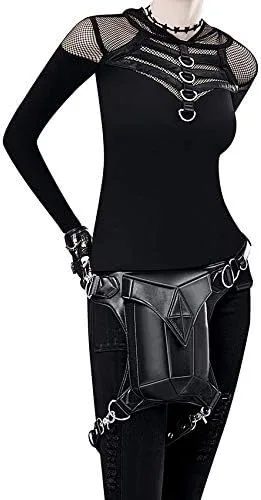 Vista 3 de UIYTR Steampunk - Riñonera de piel sintética estilo vintage estilo gótico Steampunk Fanny