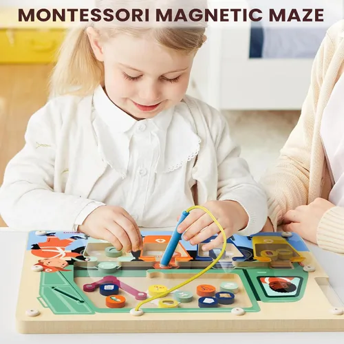 Vista 5 de TOP BRIGHT Juego de clasificación de laberinto magnético de colores, juguetes Montessori para regalos de niños de más de 3 años, juego de reciclaje