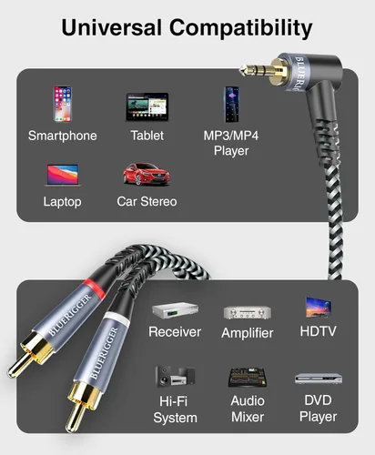 Vista 7 de BlueRigger Cable de audio auxiliar a 2RCA de 0.138 in