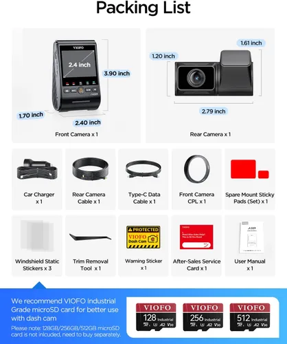 Vista 9 de VIOFO A329S 4K 60FPS Cámara de salpicadero delantera y trasera, cámara Dual de salpicadero 4K+2K para autos, modo de estacionamiento de ahorro