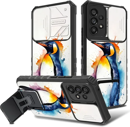 Vista 8 de Funda para Samsung Galaxy A53 5G con cubierta de cámara y soporte de soporte, resistente a prueba de golpes, TPU funda protectora para Samsung