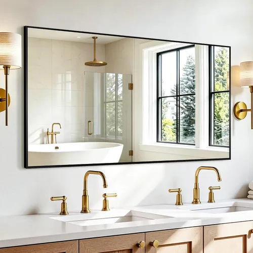 Vista 13 de Espejo rectangular para baño, 30 x 20 pulgadas, marco de metal negro, espejo de pared inastillable HD, para colgar horizontal o verticalmente, fácil