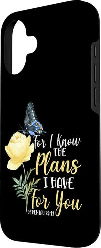 Vista 2 de iPhone 16 Christian Bible Verse Butterfly Rose Flower Jeremiah 29:11 Case