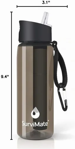 Vista 10 de SurviMate - Botella de agua filtrada con ultrafiltración de 5 etapas de Negro