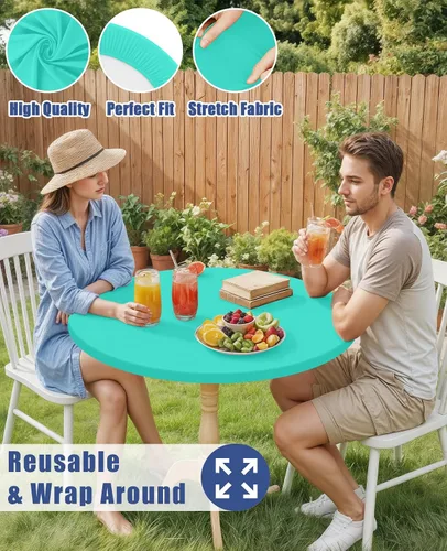 Vista 5 de Moosfor Mantel redondo de elastano, elástico ajustable impermeable para mesas de 18 a 24 pulgadas, mantel de picnic elástico lavable para Azul