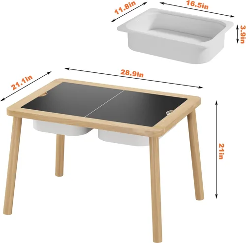 Vista 3 de Ogears Mesa sensorial, mesa de actividades para niños, mesa de juego de madera con contenedores, mesa Montessori, pizarra de tiza y pizarra blanca