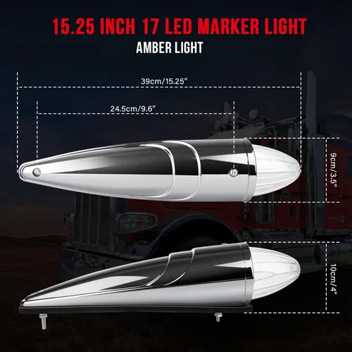 Vista 7 de cciyu 5 luces marcadoras de cabina de torpedo ámbar, cromadas, 17 luces LED para techo de camión, luces de circulación de alta resistencia