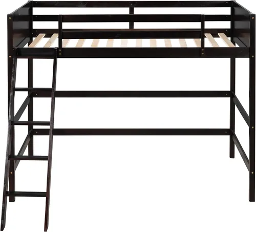 Vista 4 de Harper & Bright Designs Twin Size Loft Bed with Guardrail and Ladder,Wooden Loft Bed Frame with Slat Support,Espresso