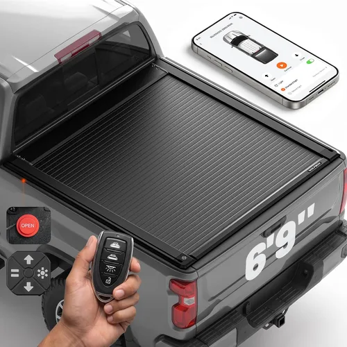 Vista 11 de WOLFBOX Cubierta Power Tonneau para Chevy Silverado y GMC Sierra 1500 2019 Se adapta a cama de 5.10 pies, aplicación y control remoto, se bloquea