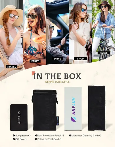 Vista 7 de ANYLUV Gafas de sol polarizadas para mujer, ligeras, redondas, con protección UV, paquete de 3