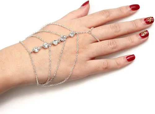 Vista 3 de Suyi - Pulsera con anillo, cadena y diamantes de imitación para mujeres y chicas