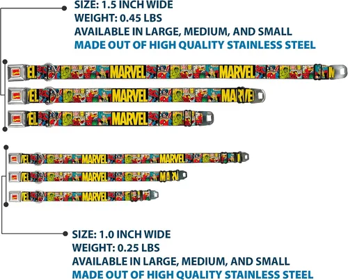Vista 3 de Buckle-Down Collar de perro con hebilla para cinturón de seguridad, diseño de cómic, color negro y amarillo, 1 pulgada de ancho, se adapta a cuello