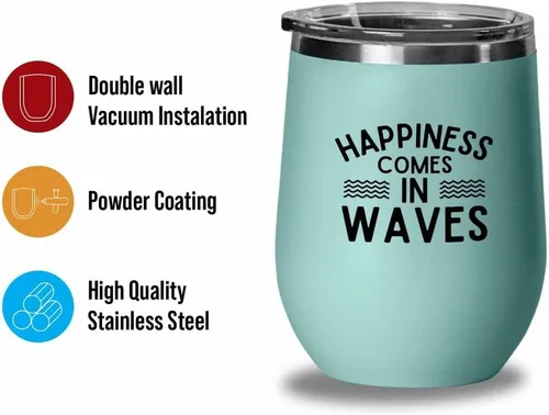 Vista 2 de Surfing Teal Edition Wine Tumbler 12oz - Comes in waves - Surfing Enthusiast Gifts Water Sport Surfboard Athletics Hobby Beach Sea Windsurf Wave