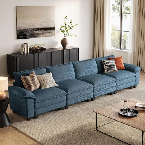 Vista 46 de LINSY HOME Cloud Sofa - Silla decorativa con tumbona otomana para interiores, sofá de pana perfecta para sala de estar, apartamento, oficina, beige