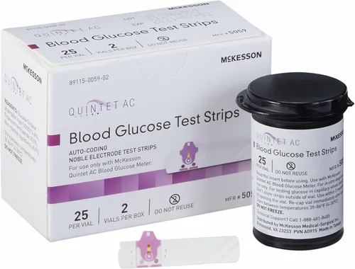 Vista 10 de McKesson Quintet AC Tiras de prueba de glucosa en sangre - Codificación automática, tiras de electrodos nobles, para autoprueba y pruebas