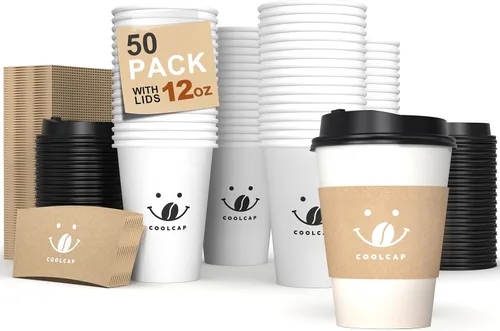 Vista 14 de Paquete de 100 tazas de café desechables de 8 onzas, tazas de papel desechables de color marrón a granel, tazas de café para té caliente, chocolate