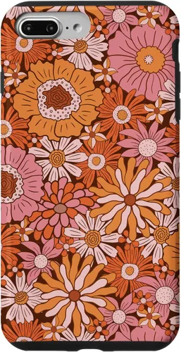 Vista 12 de Retro Flowers Meadow Floral Groovy 60s Pink Orange Brown Case for iPhone 17