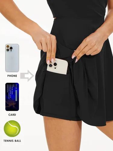 Vista 7 de Vestido de tenis con brasier y pantalones cortos incorporados, sin espalda, con bolsillo lateral trenzado, 2 en 1, vestido de baile de ballet