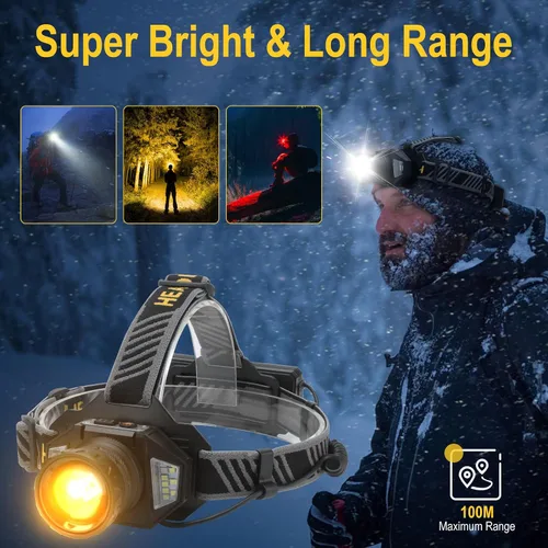 Vista 2 de BORUIT Linterna frontal LED recargable con luz roja, lámpara de cabeza con sensor de movimiento súper brillante con 8 modos, impermeable IPX4, faros