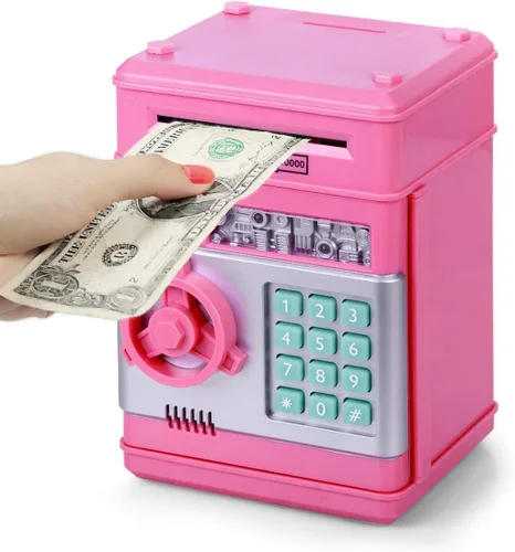 Vista 14 de Refasy Alcancía para dinero en efectivo, cajero automático, banco electrónico de monedas para niños de 3 a 12 años, caja de ahorro de dinero, mini