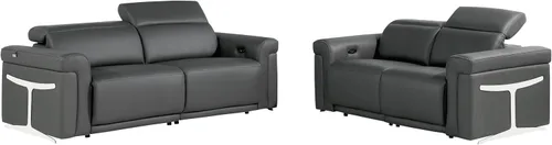 Vista 16 de Blackjack Furniture Mario - Sofá biplaza reclinable de cuero italiano de grano superior con reposacabezas y asientos ajustables, cargadores USB
