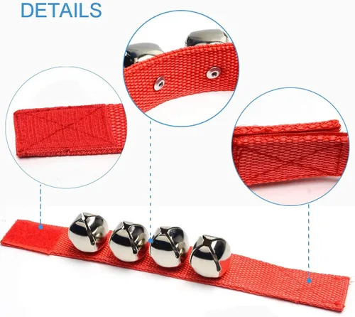 Vista 5 de Coolrunner 2 unids/4 unidades de campanas de muñeca musical de Navidad pandereta muñeca sacudiendo cascabeles de percusión orquesta sonajeros (rojo)