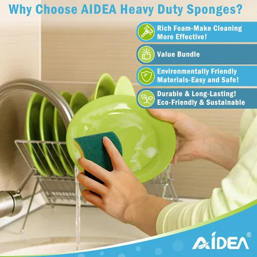 Vista 5 de AIDEA Esponjas de cocina, paquete de 24 esponjas de platos resistentes, esponja de limpieza para el hogar y la cocina, suministros de limpieza sin
