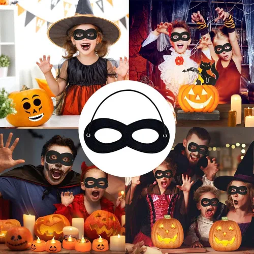 Vista 6 de 2 Pcs Black Superhero Masks Soft Felt Eye Mask Halloween Costume Half Masks with Adjustable Elastic Ropes