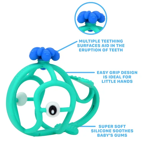 Vista 3 de Nuby Chewy Chums All - Mordedera calmante de silicona, ballena - 3M+